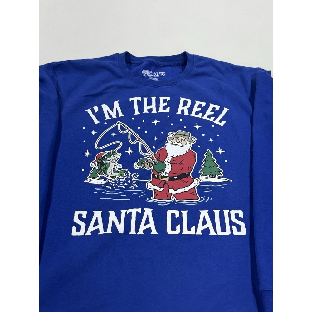 Bass Pro Shops I'm The Reel Santa Clause Men's Christmas Sweatshirt Blue X-Large